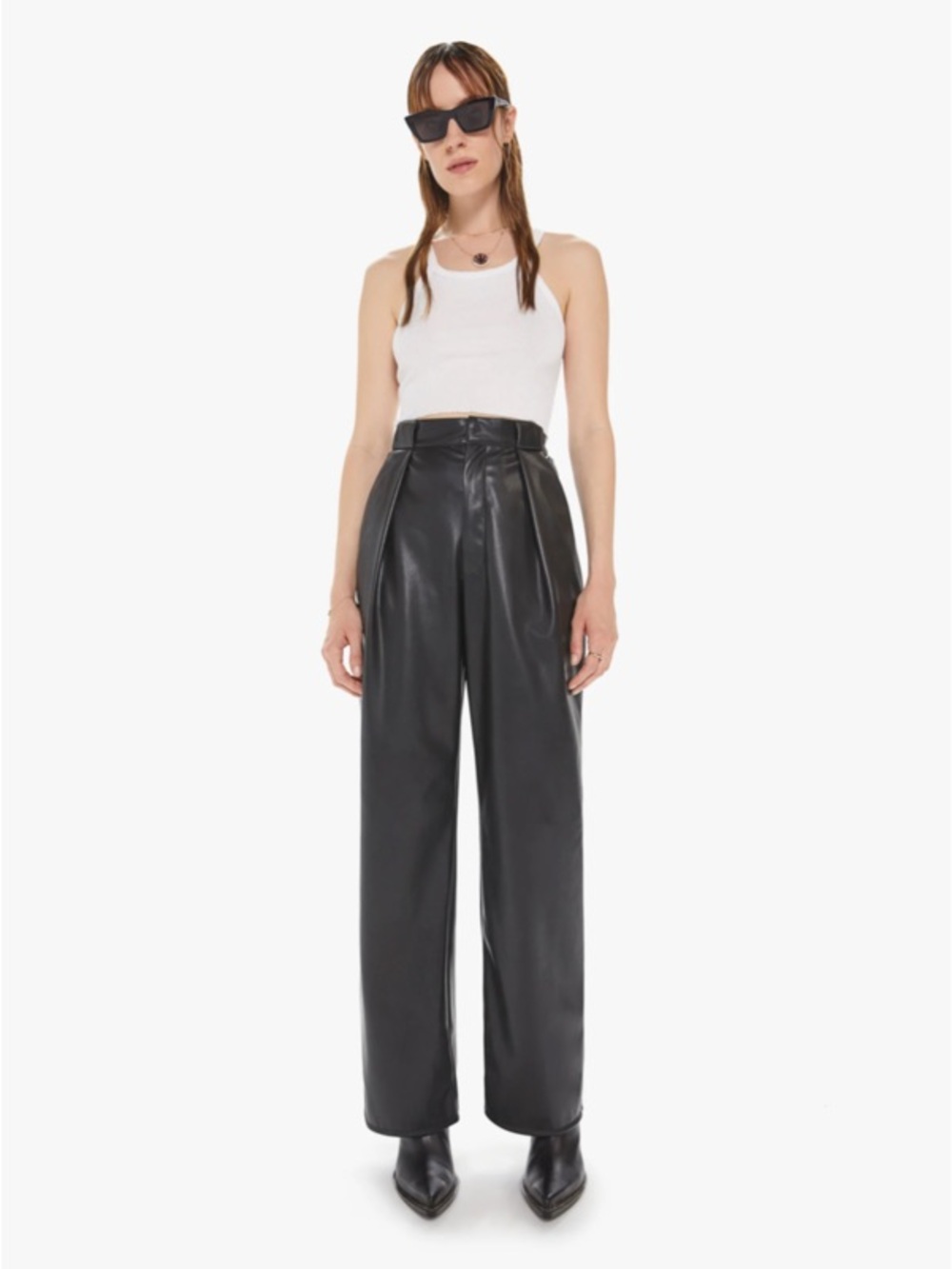 MOTHER High Waisted Tunnel Vision Pleated Prep Sneak Faux Leather Pants Black 26